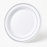 Elegant Silver-Trimmed 12" Premium Plastic Buffet Plates - Pack of 10